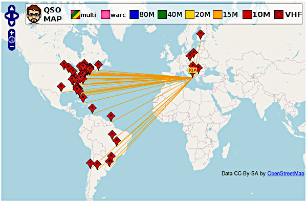 Mappa dei QSO del 9 dicembre 2023 in 10 metri