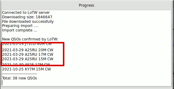 Il download della conferma da LOTW con CQRLog