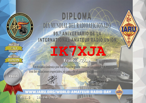 Diploma URE 95 anni IARU: Silver awards