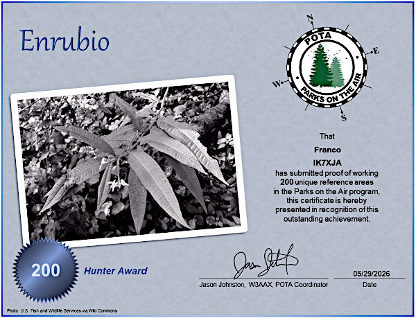 Il mio diploma POTA per 200 QSO fatti