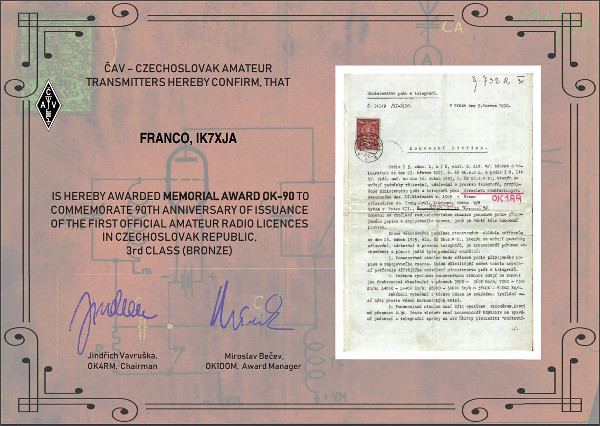 OK90: 90 anni dalla prima licenza in Cecoslovacchia - Bronze