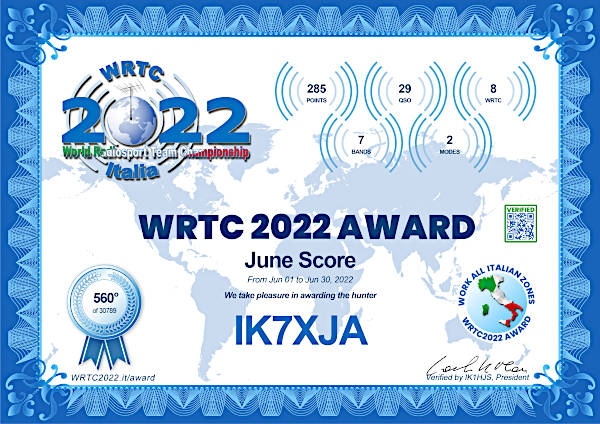 Il diploma WRTC di giugno 2022