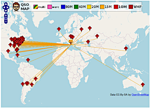 Mappa dei QSO del 10 dicembre 2023 in 10 metri