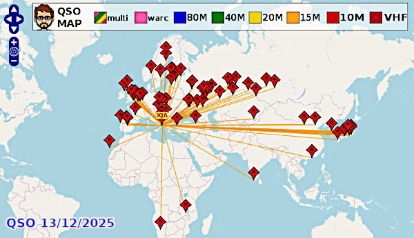 Contest ARRL-10 meters: mappa QSO del 13/12/2025