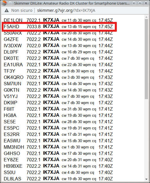 Un altra stazione chiamava come IK7XJA a qualche Khz di distanza