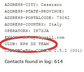 Il log appena caricato sul server del CQWW: notare il Team!