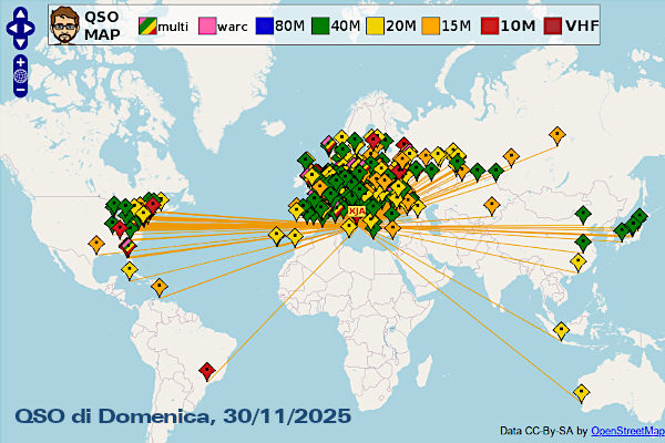 Mappa QSO di IK7XJA del 30/11/2025 al CQWW CW