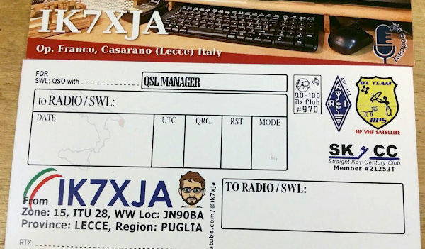 La nuova QSL di IK7XJA con le informazioni del retro