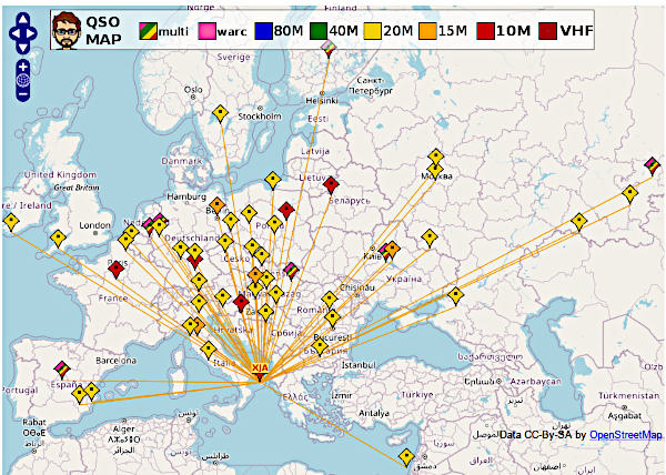 Mappa dei 70 QSO: prevalentemente europei