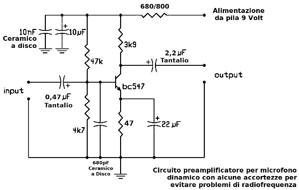 Circuito del preamplificatore adottato