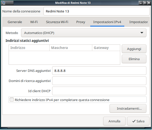 Impostazioni WiFi Tethering sul PC Portatile