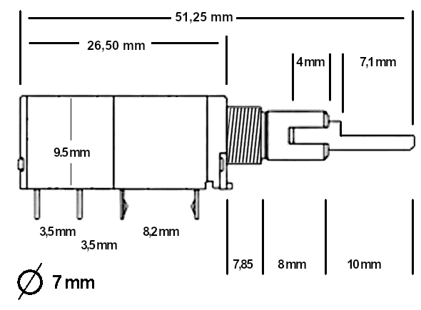 TR-751 e TR-851: le dimensioni del potenziometro del volume