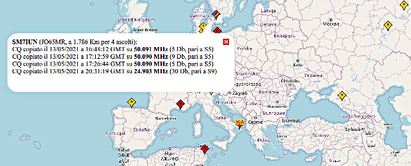 Mappa RBN E-Sporadico del 13 maggio 2021 Mappa RBN E-Sporadico del 13 maggio 2021