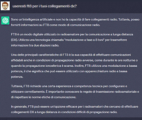 La risposta dell'IA alla domanda su FT8