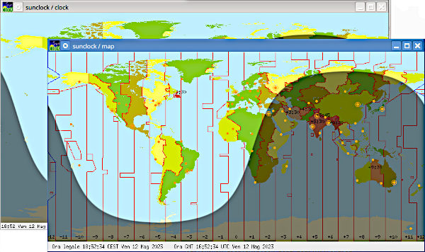 Due mappe di SunClock in esecuzione