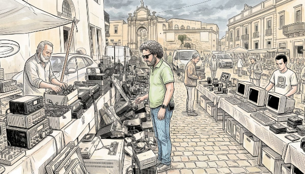 IK7XJA ad un mercatino radioamatoriale