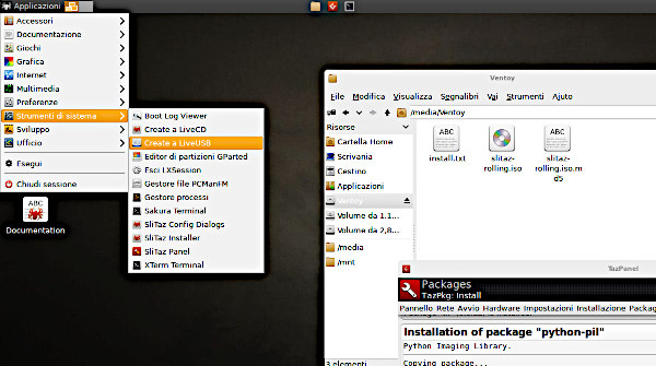 Il desktop di Linux Slitaz