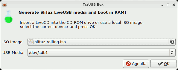 Posizione file ISO e target USB