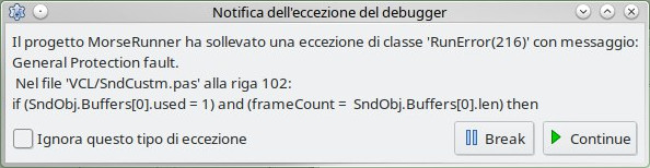 Eccezione nella compilazione del programma relativa al sistema sonoro