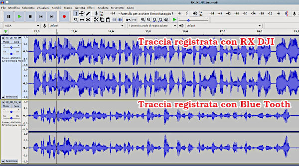Il confronto tra tracce audio: la prima con il ricevitore la seconda con il Blue Tooth