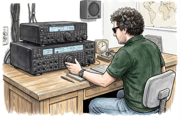 La stazione di IK7XJA ipoteticamente con le sue radio FT-950 e FT-2000