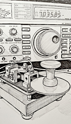 Il mio IC-765 con tasto militare in un disegno a inchiostro