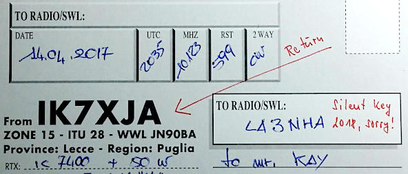 La QSL restituitami...