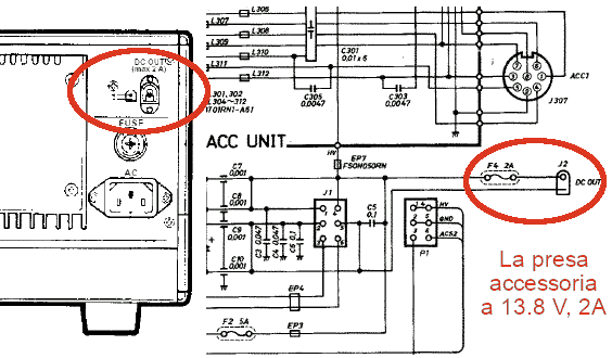 lo schema e il retro dell'IC-765
