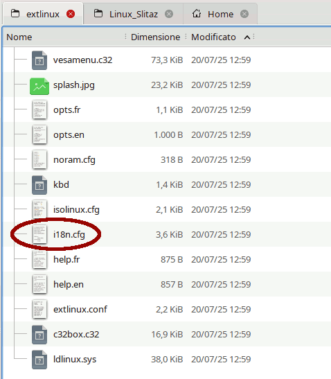 I file di configurazione di Slitaz
