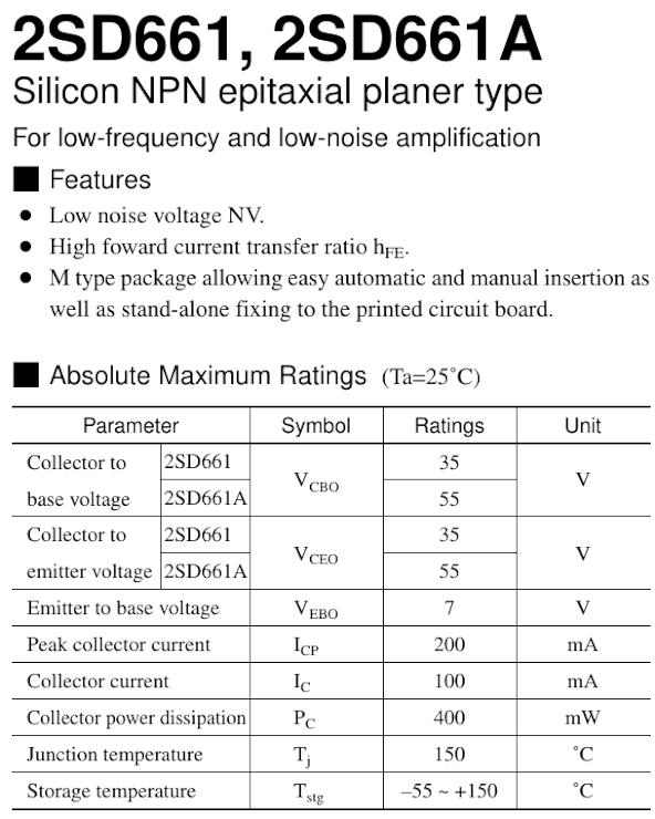 2SD661: datasheet del transistor