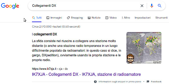 Questa pagina tra le risposte degli Snippet di Google