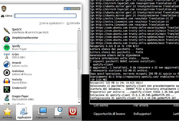 Spotify Player nel gruppo programmi Multimedia di Linux Mint