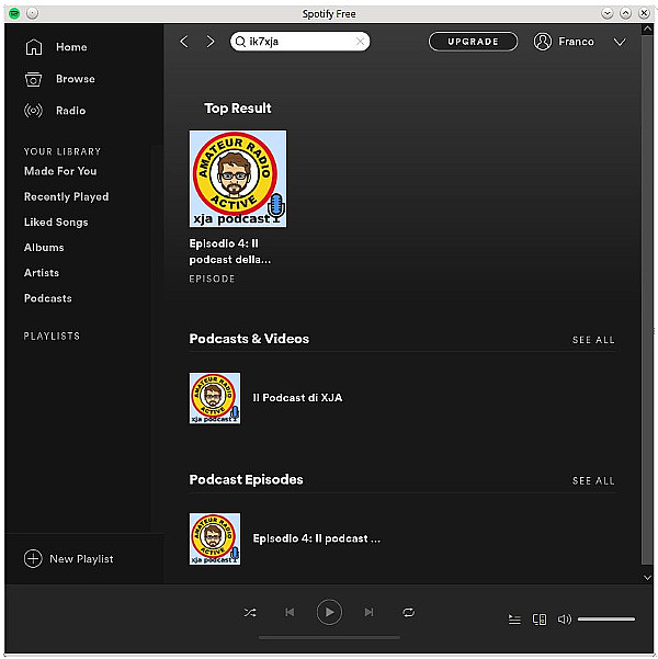 La pagina del mio Podcast su Spotify