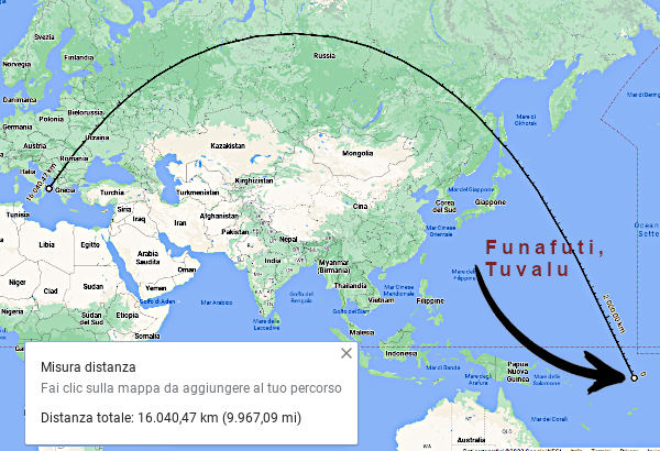 Posizione di Tuvalu e distanza dal mio QTH