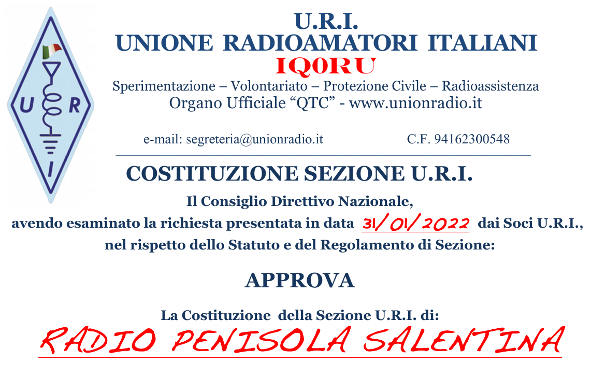 Autorizzazione URI per la nuova sezione di Casarano Autorizzazione URI per la nuova sezione di Casarano