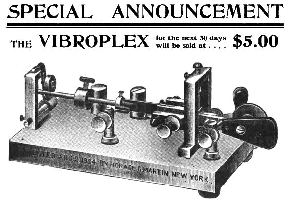 Il vibroplex di Horace Martin in una pubblicita` del 1906