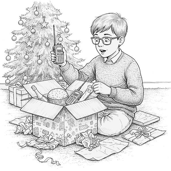 Un ragazzino e due walkie-talkie