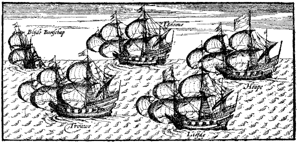 La flotta olandese alla partenza, da una antica stampa